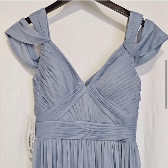 Azazie NWT Stretch-Mesh "Calla" Dusty Blue Bridesmaid Prom Dress Size A2 - Picture 7 of 14
